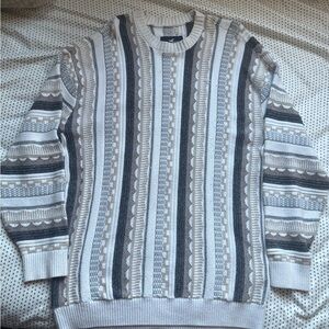 Men's Striped Sweater - Cream, Gray, and Brown